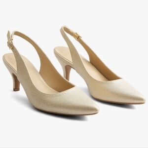 Nwt! GreatOnU Low Heels Suede Sling Back Sandals Shoes, Champaign Glitter